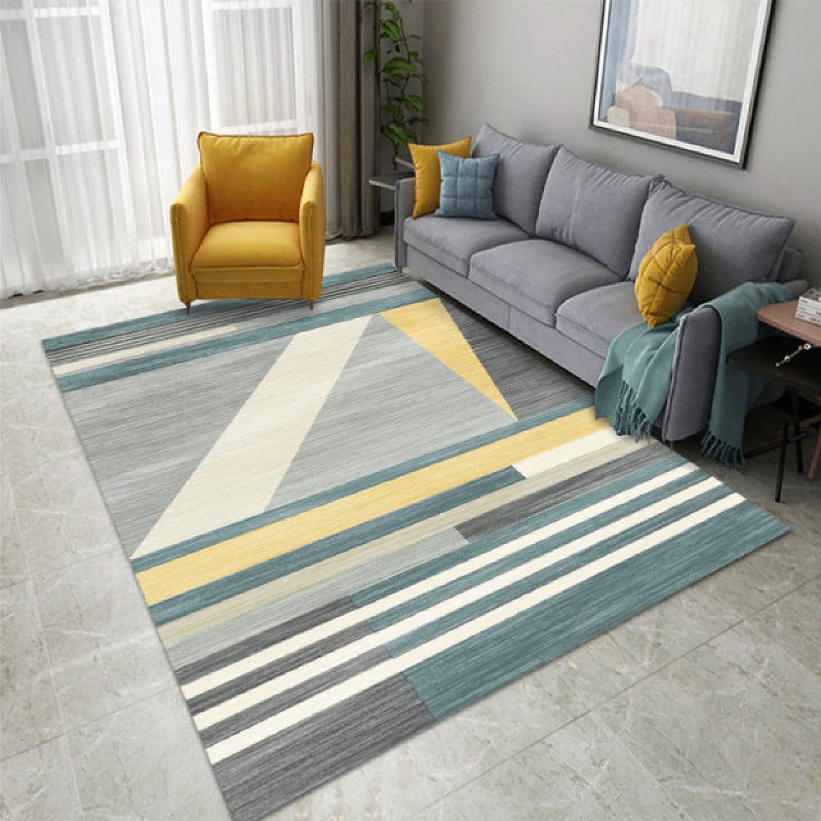 Designerski dywan nowoczesny dywan w stylu europejskim geometryczne jasnozielone linie antypoślizgowy dywanik do salonu sypialni 120 * 200 cm