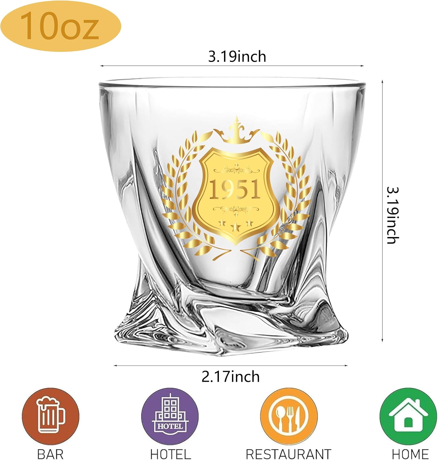 75th Birthday Whiskey Glass Gift for Man Woman 1951