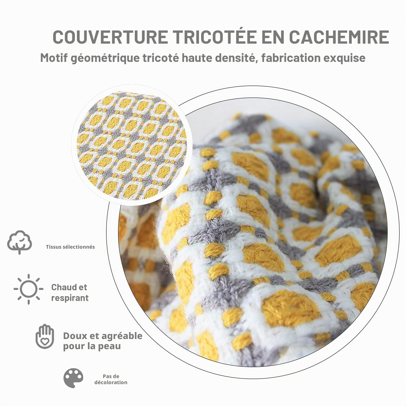 LumiSyne Couverture Tricotée Gland Jetés De Lit Couleur Pied-De-Poule Bohème Plaid Chaud Jeté Tapis à La Mode Doux Couverture Jeté De Canapé Couvre-Lit Décorative 130x230cm