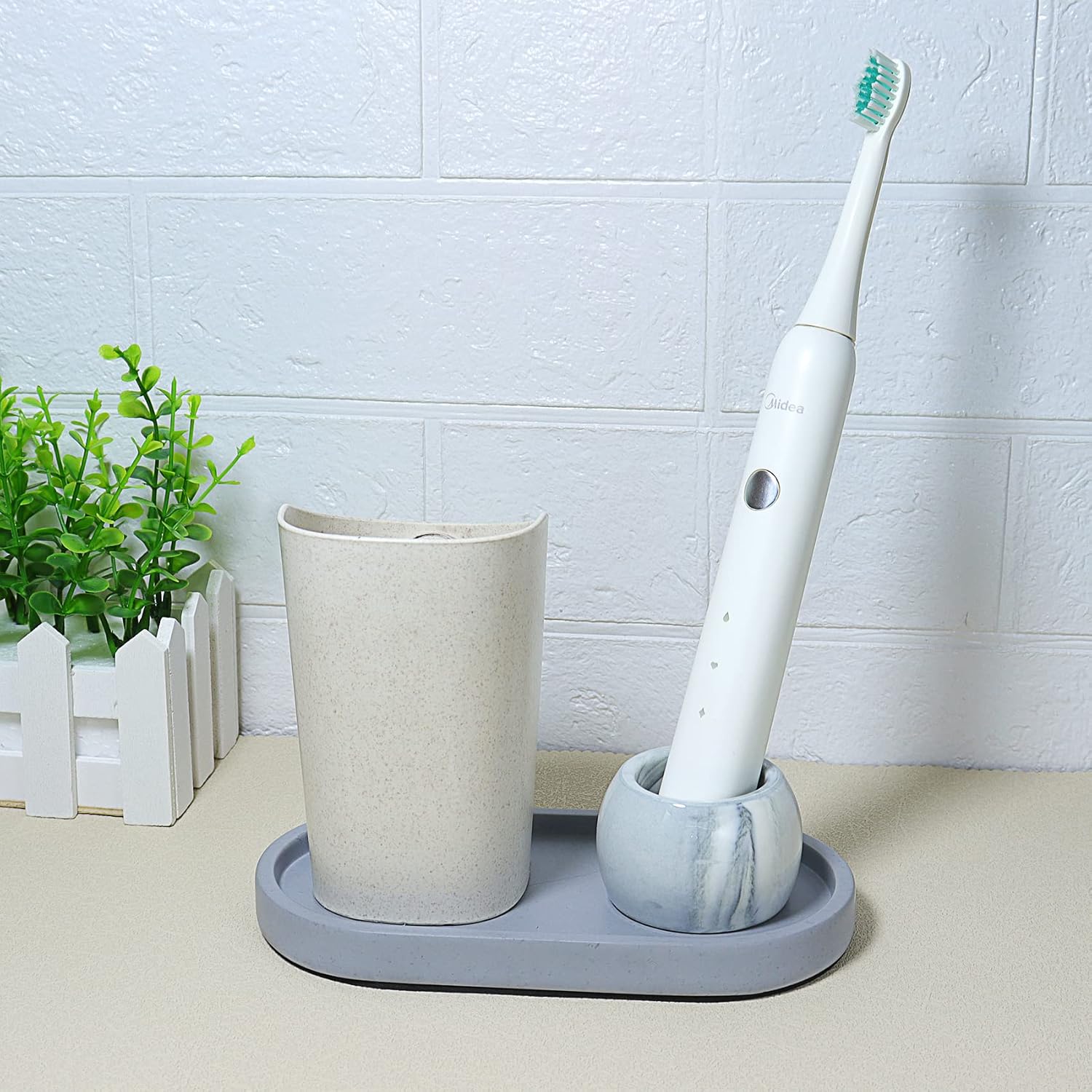 Small Ceramic Electric Toothbrush Holder Stand - Grey, Set of 2