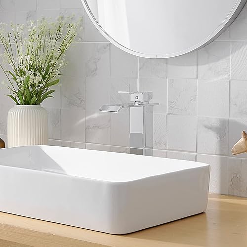 Miniatura 7 de Grifo de lavabo moderno, alto, cromado, cascada, un solo agujero, cromo pulido, lavabo para lavabo RV con desagüe desplegable