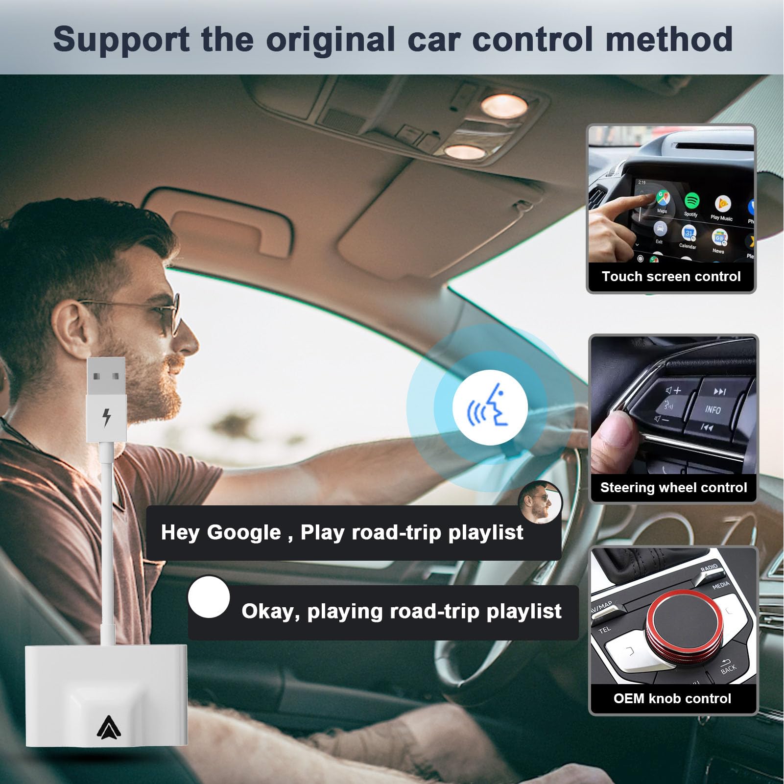 Adattatore per Auto Wireless Connessione Rapida Tipo C Plug and Play per Sistemi Stereo per Auto, Design Leggero, per 11 e Versioni Successive, Materiale ABS (WHITE)