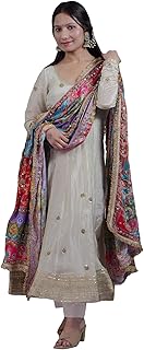 Jagriti Chauhan Designer couture Women Light Gold Silk Cosmos Anarkali Suit Set with Booti Embroidery, Moti Work Dupatta, ...