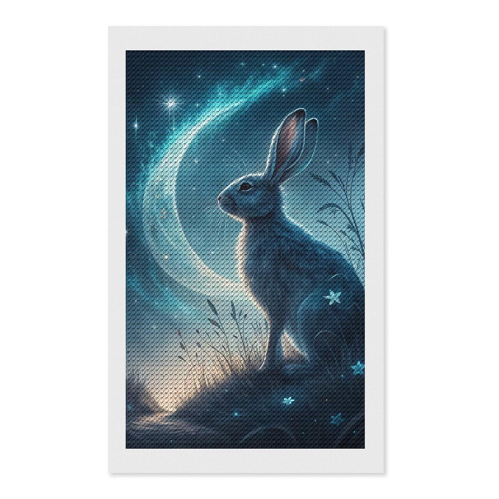 Junmoney Celestial Rabbit Under Crescent Moon DIY Diamond Art Canvas Kit 12"x20", for Adults, Decorate Your Room, Gift Idea, Modern Decor, Finish and Display
