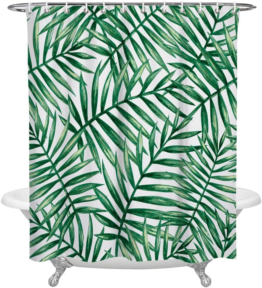 Green Leaf Plant Art Rainforest Shower Curtain Home Decoration Bathroom Item Waterproof(122x183cm)