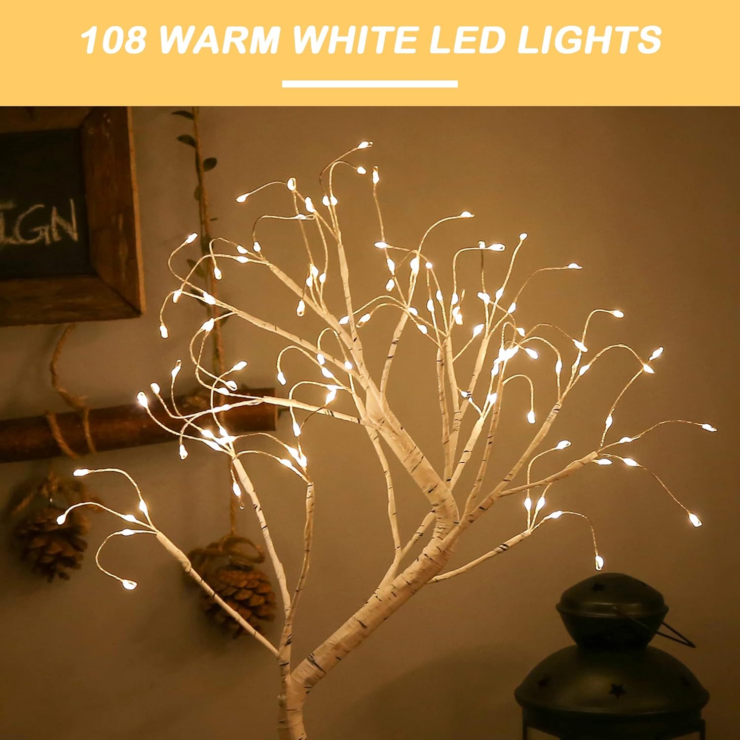 Tabletop Bonsai Tree Light,108L LED Tree Lamp,Fairy Light Tree with 8 Modes & 6 Hrs Timer,Artificial Tree with Lights USB & Battery Operated,Lighted Birch Tree Indoor for Home Decoration (Warm Glow) - Image 3