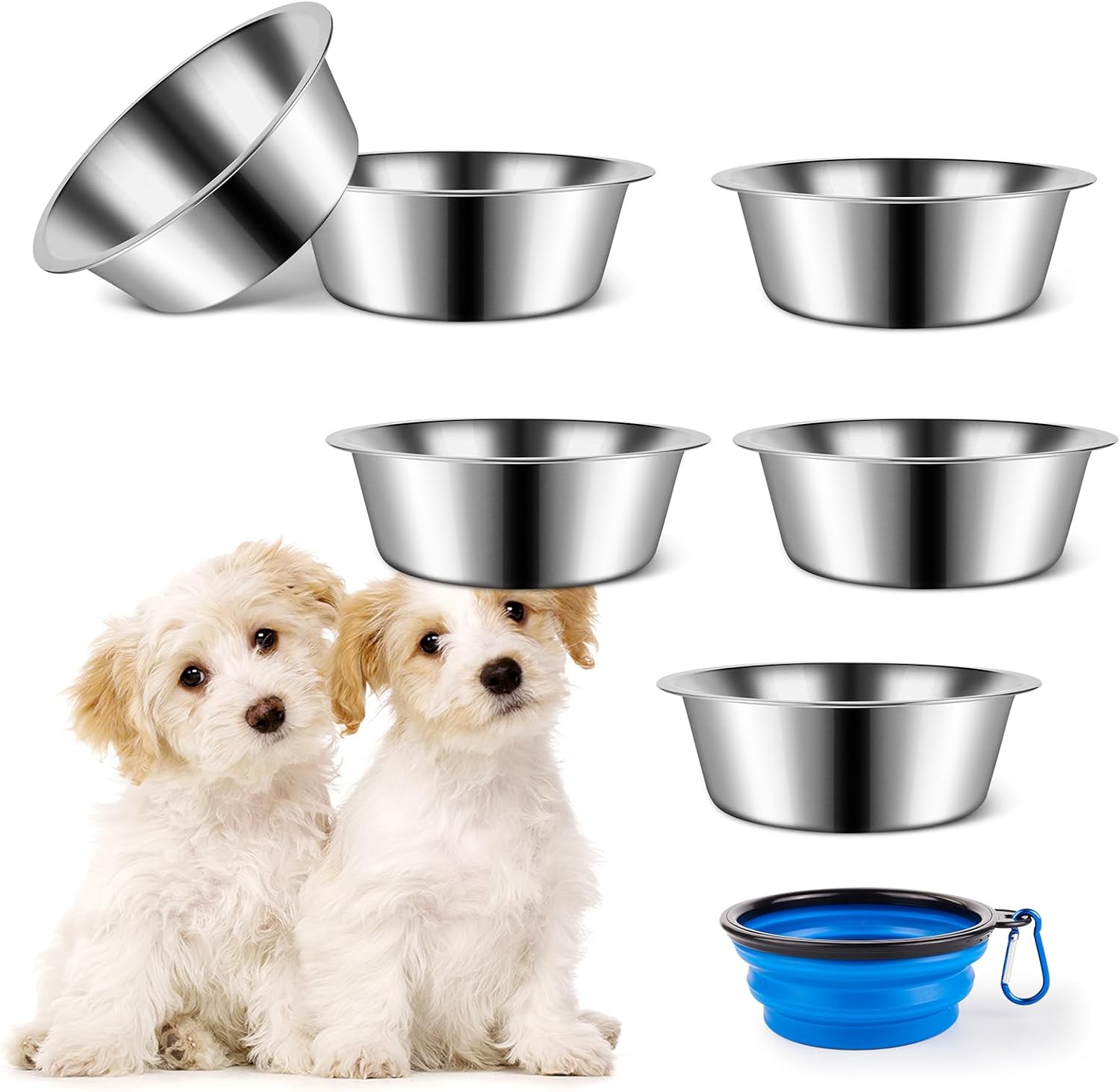 6 Pack Stainless Steel Dog Bowls, Metal Dog Water Bowls, 6