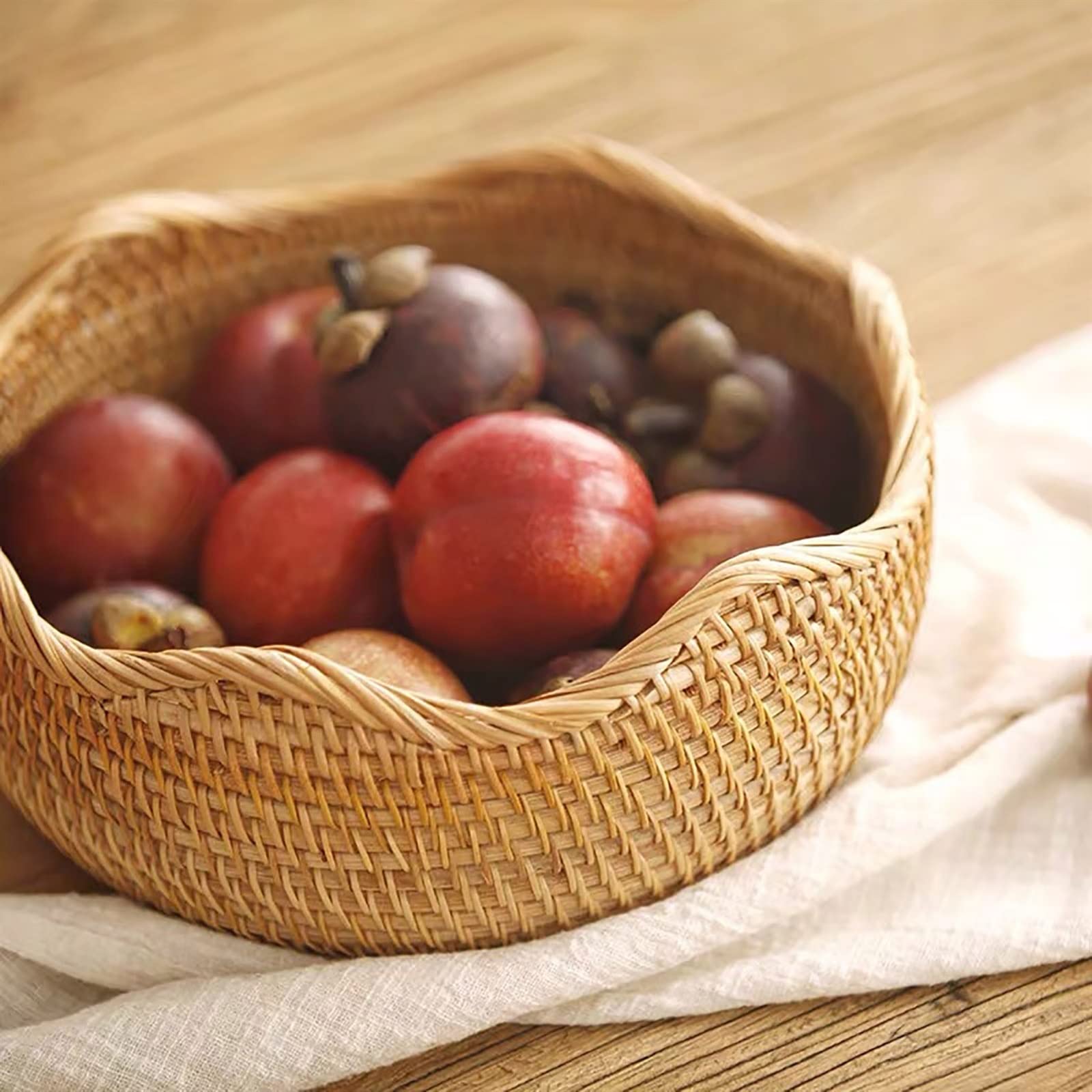 Cestino per Uova Fatto a Mano in Rattan Rotondo, Vassoio per Alimenti, Cestino da Picnic Intrecciato, cestini per la conservazione di Pane, Frutta e Snack, VASS