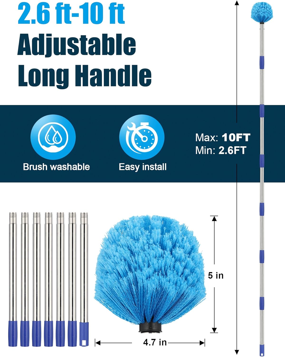 Cobweb Duster with Extens Pole, Spider Web Brush for Outdoor House
