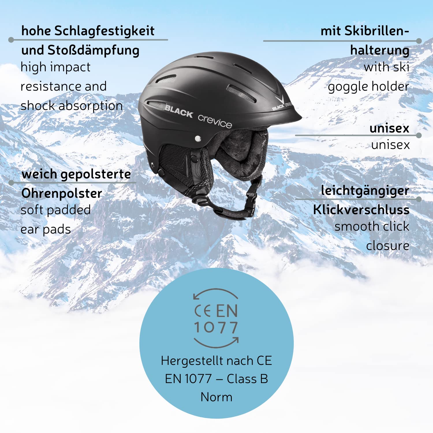 BLACK CREVICE Ischgl Casco de esquí Prueba de Golpes Transpirable Tamaño Ajustable
