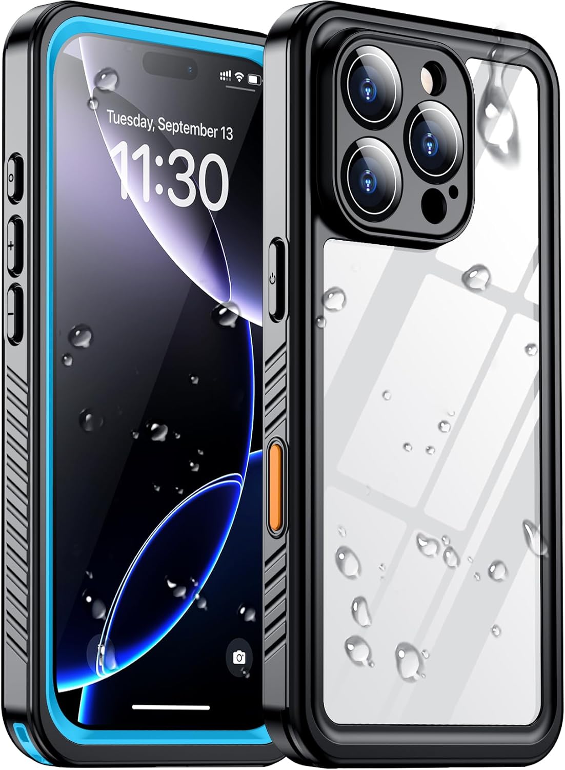 Temdan Waterproof Compatible with Phone Pro Case 6.3 inch 2024-Blue/Clear