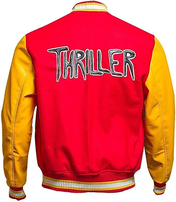 Red M Logo Letterman MJ Thriller Bomber Varsity Jacket M J Thriller