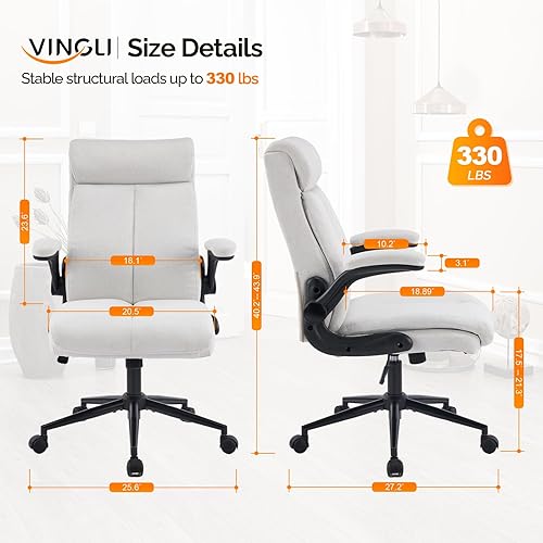 Miniatura 2 de VINGLI Silla de escritorio de oficina ergonómica con brazos abatibles acolchados, silla de computadora ejecutiva giratoria de 360 con respaldo alto