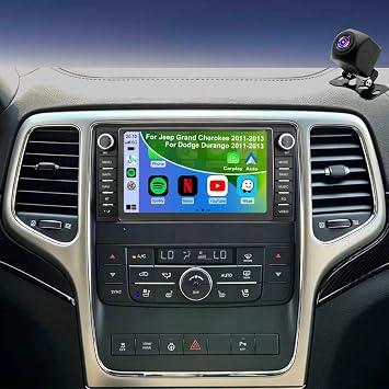 Android Upgrade Radio for Jeep Grand Cherokee 2011 2012 2013, Dodge Durango 2011-2013, 7in Touchscreen Car Stereo Replacement Apply Carplay Android Auto 5GWifi FM Camera GPS Navigator