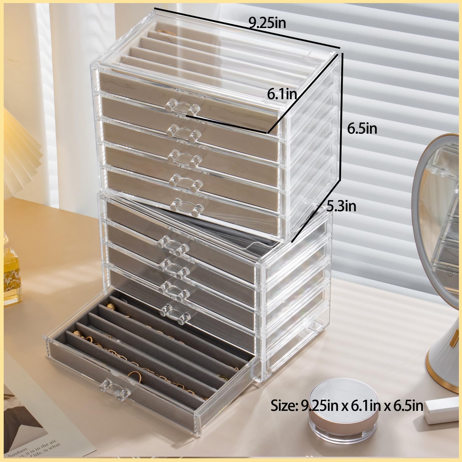 Necklace Organizer Box with 5 Drawers 30 Compartments, Dustproof Velvet Necklace Display Tray, Acrylic Necklaces Display Case, Pendant Chains Necklace Storage Tray Gift for Women and Girls (Beige) - Image 7