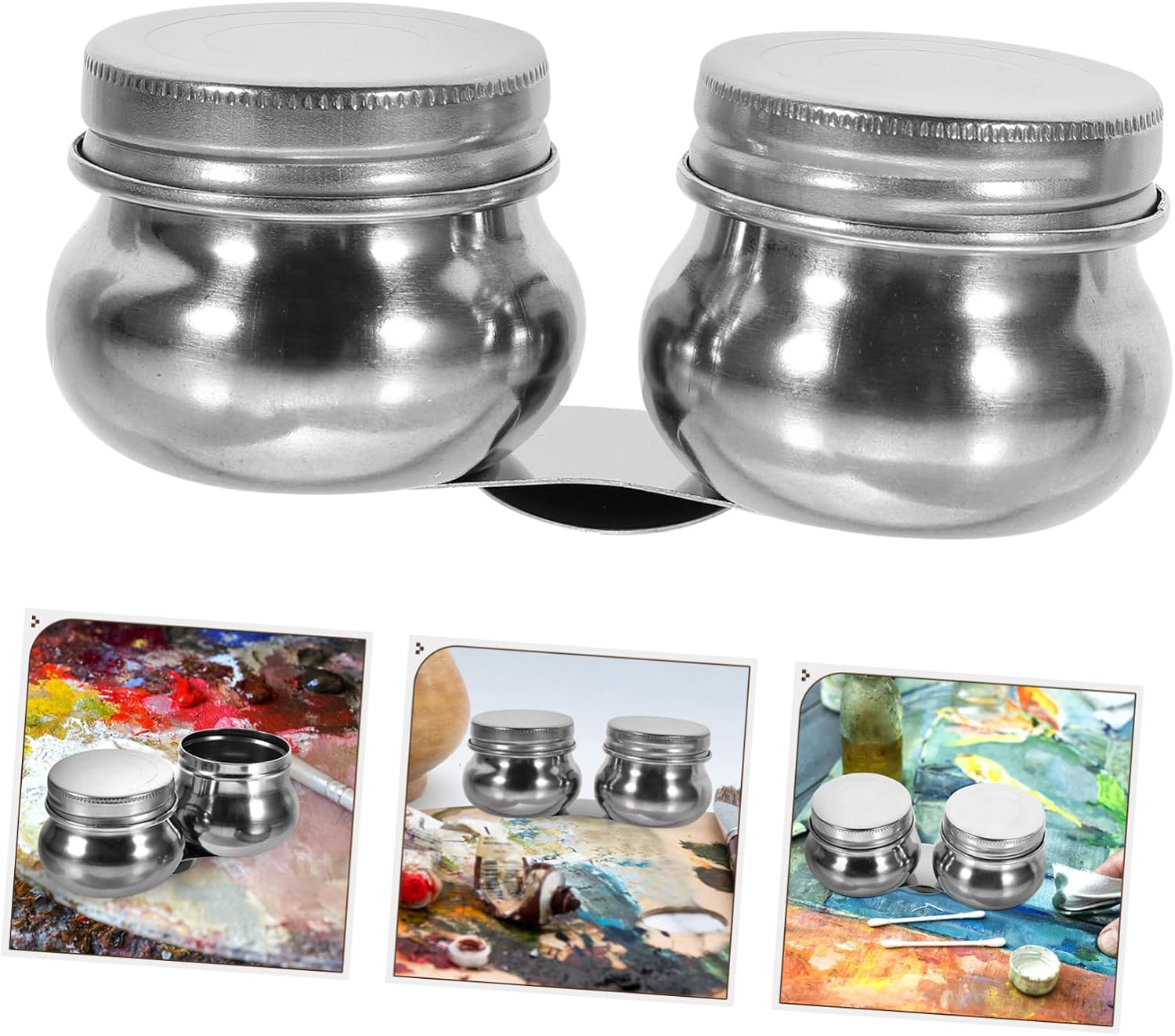 Hohopeti 2pcs Stainless Steel Palette Cup Lid Artist Brush Cleaning Holder for Oil Painting and Color Mixing and Reusable Container Clip