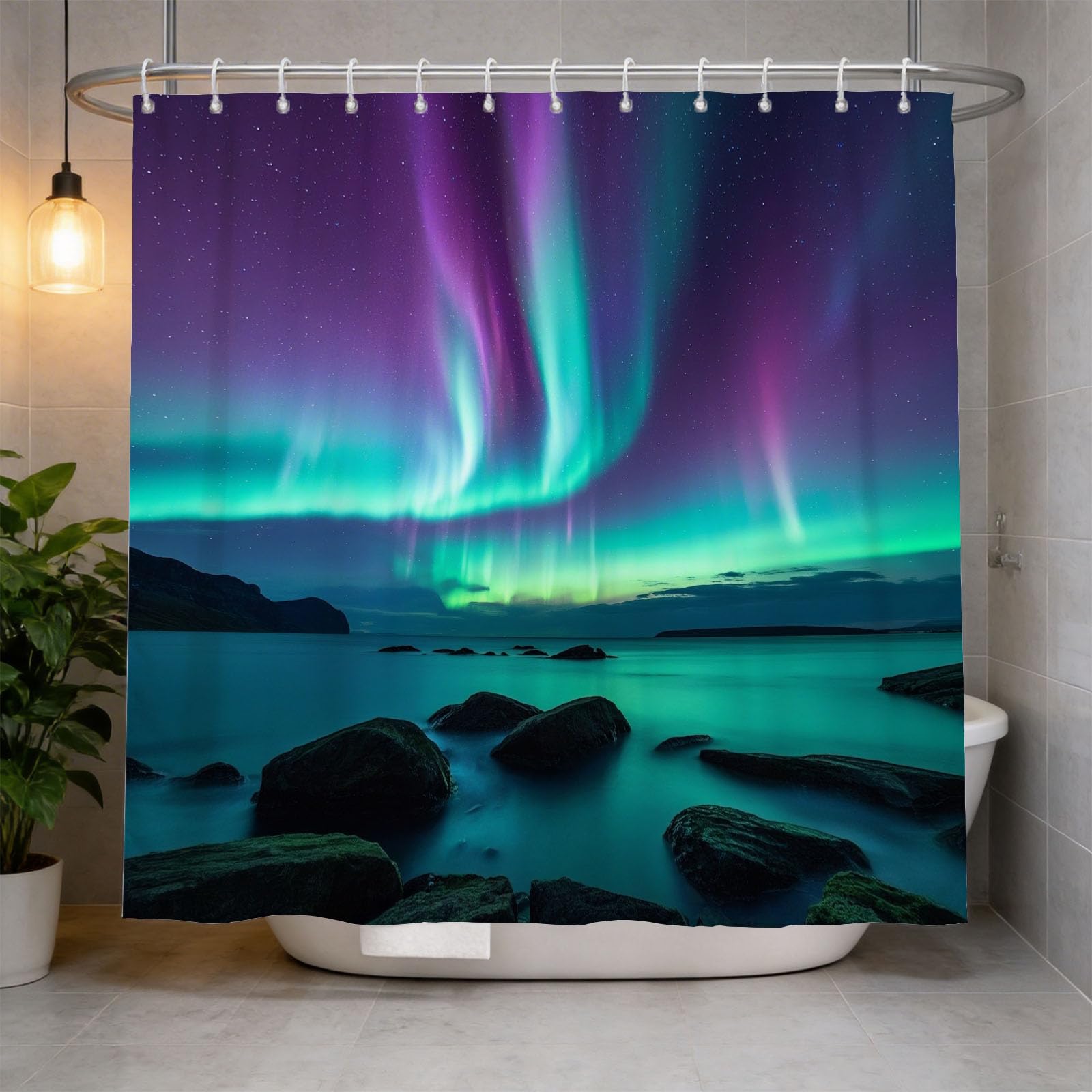 Hongduo 3D Colorful Aurora Shower Curtain for Stalls Bathtubs Lake Bathroom Decor Shower Curtain Set Polyester Fabric Waterproof 180x180cm/71X71 Inch with Hooks