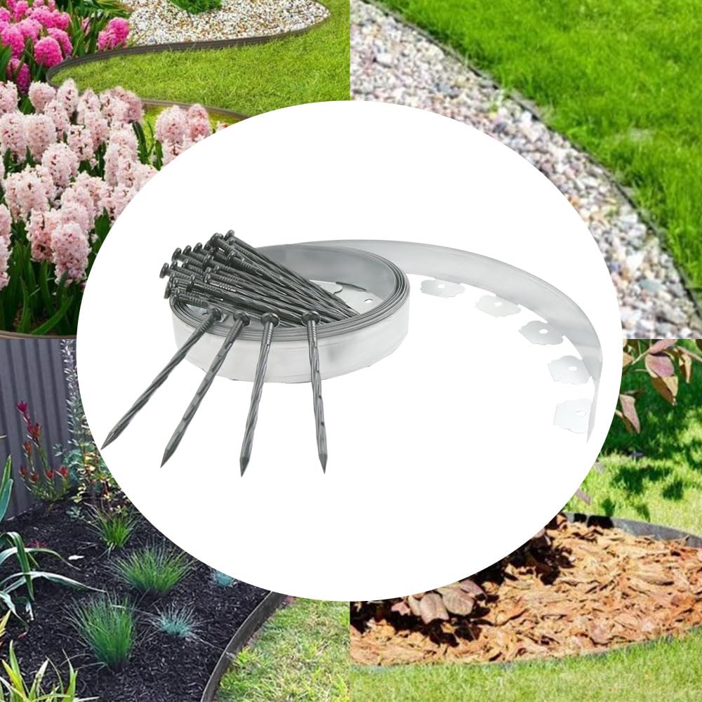 Ram Bordure de pelouse en métal galvanisé 10 m avec piquets