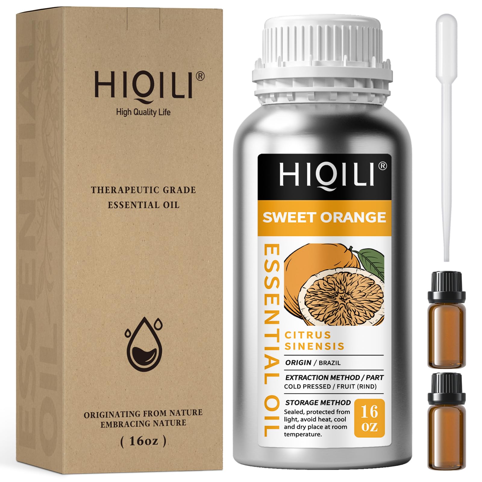 HIQILI Sweet Orange Essential Oil, Large 16 Fl Oz (500ml) | USA Imported Aromatherapy Grade - main product image