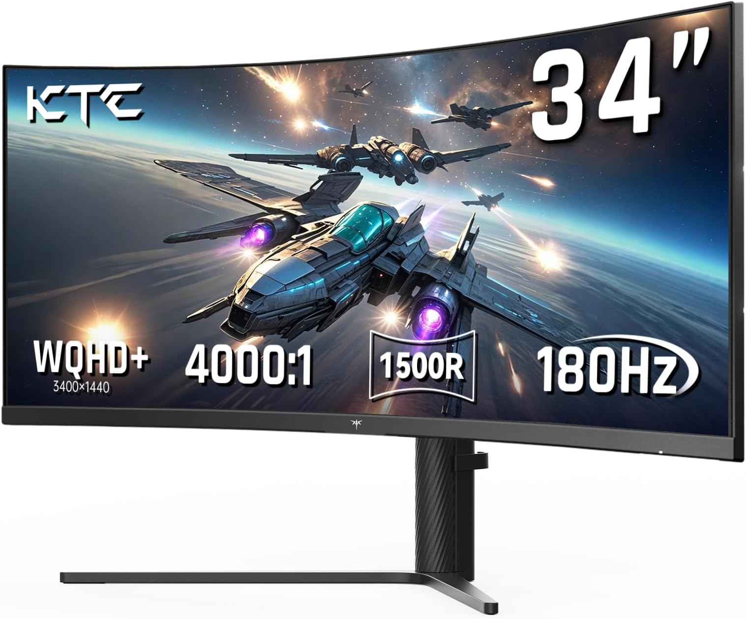 KTC 34 Inch 180Hz WQHD Ultrawide 3440X1440 Curved Gaming Monitor, H34S5 | 1500R Curvature, PIP/PBP, 4000:1 Contrast, FreeSync, HDR, VESA, Tilt Swivel Height Pivot Adjustment