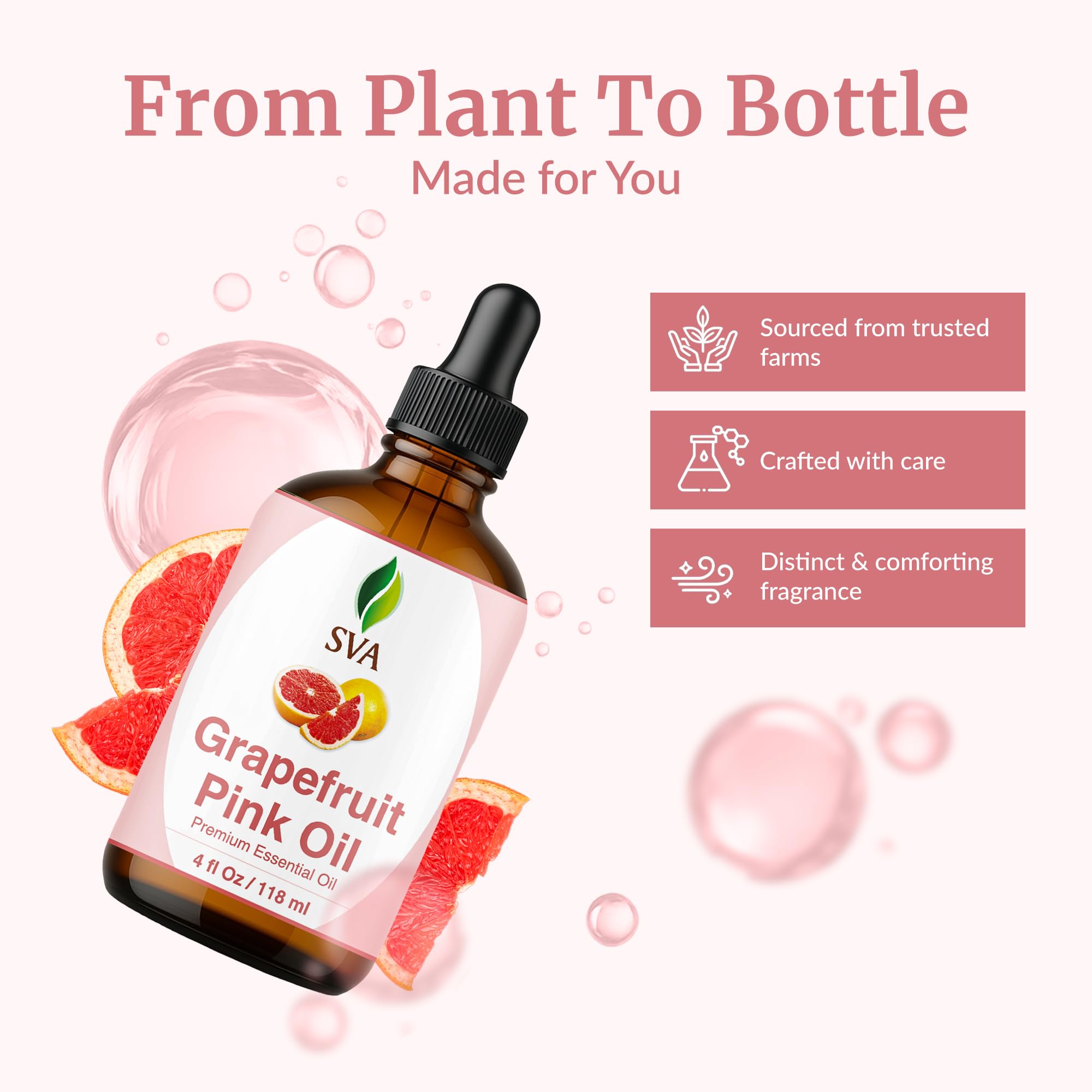 SVA Organics Aceite de pomelo rosa con cuentagotas, 118 ml 100% puro, natural y de grado terapéutico para una piel radiante, cabello lustroso, aromaterapia y masajes 4 Fl Oz (Paquete de 1)