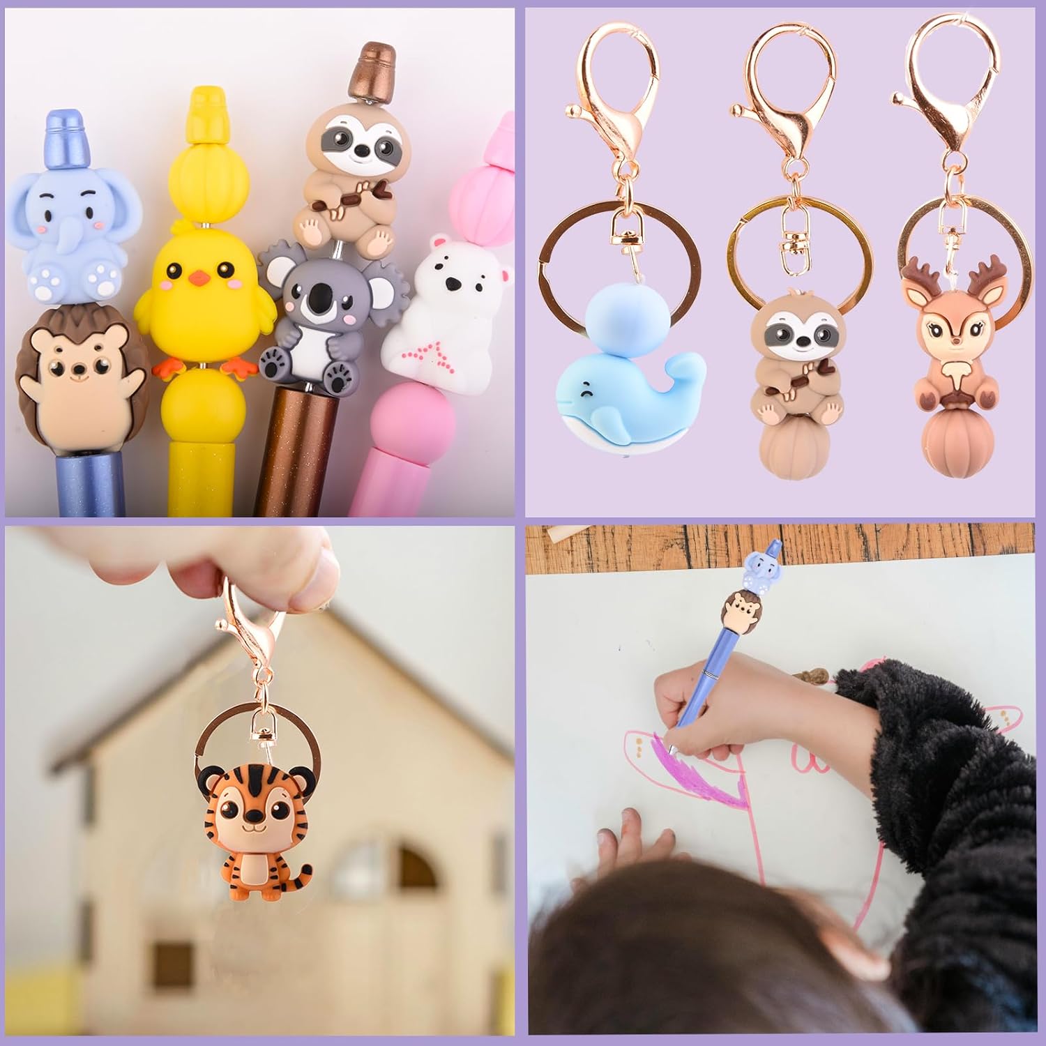 12Pcs 3D Animal Silicone Focal Beads Beaded Pen Supplies Cute Focal Beads for Pen Keychain Making DIY Crafts Necklace Bracelet - Image 6