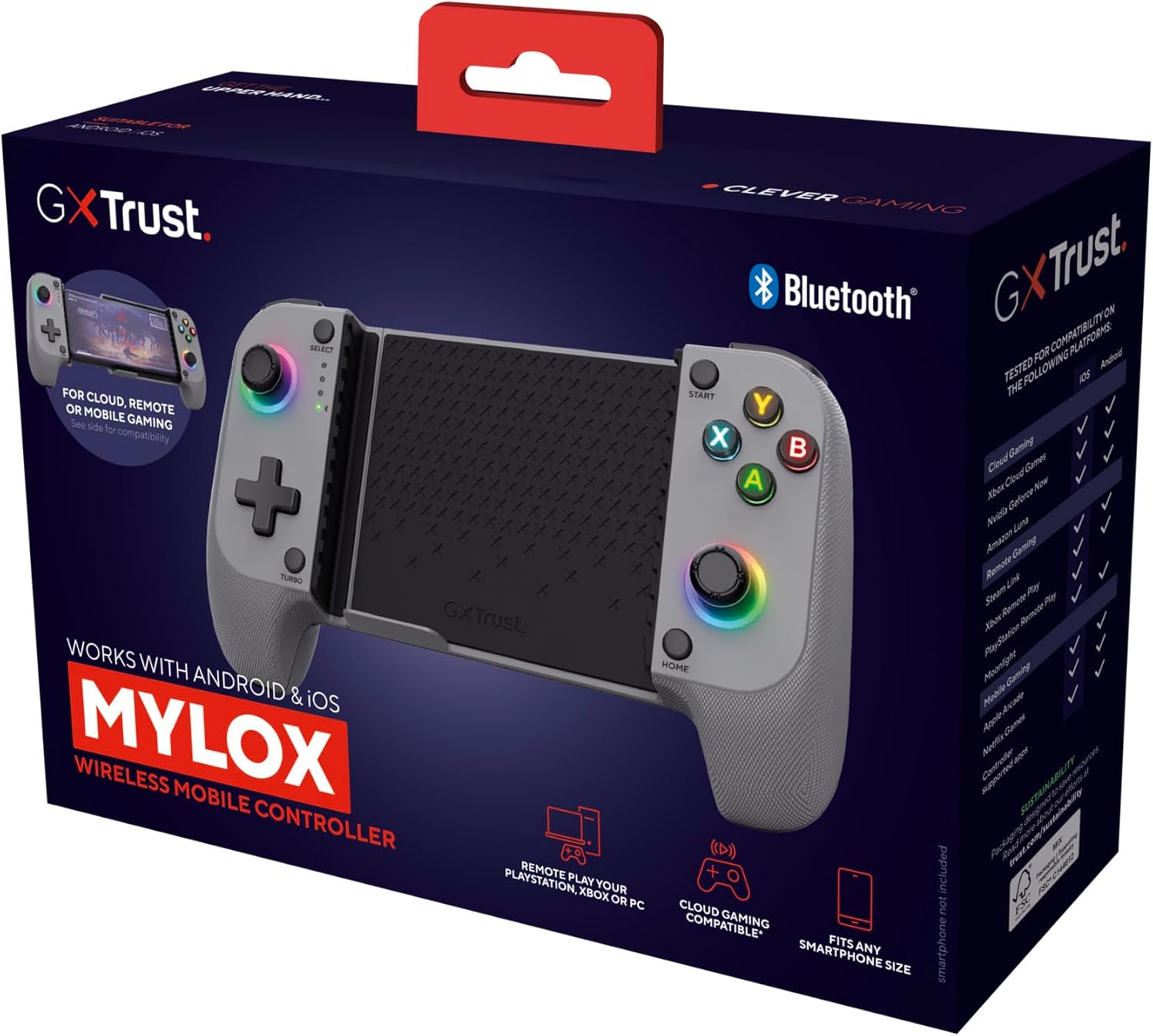 Product packaging for the Trust GXT 735G Mylox Wireless Mobile Controller.