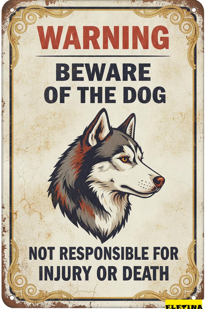 Tin Sign for Man Cave Beware Of Dog Akita Warning Aluminum Metal Tin S Outdoor Yard Warning Fence Yard Home Kitchen Farm Garden Wall Decor 8x12 Inch Private Property Decorative