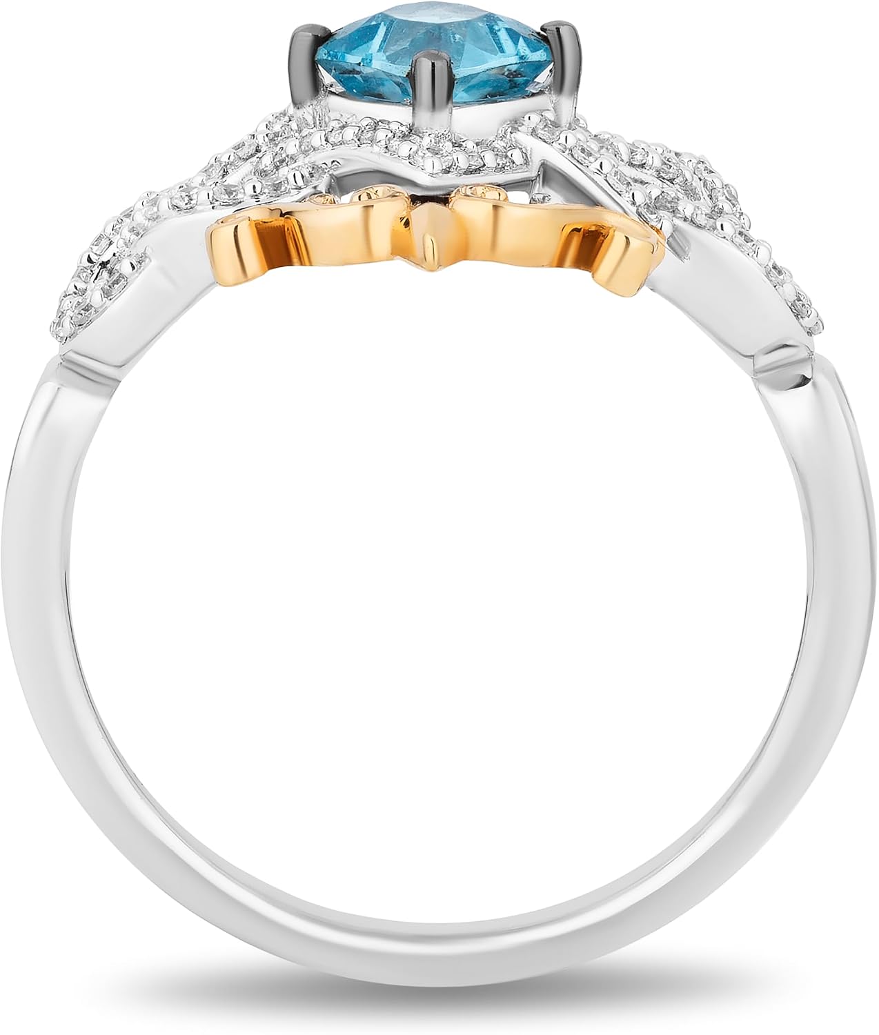 Jewelili Enchanted Disney Fine Jewelry Sterling Silver and 10K Yellow Gold with 1/5 CTTW Diamond and Swiss Blue Topaz Merida Ring