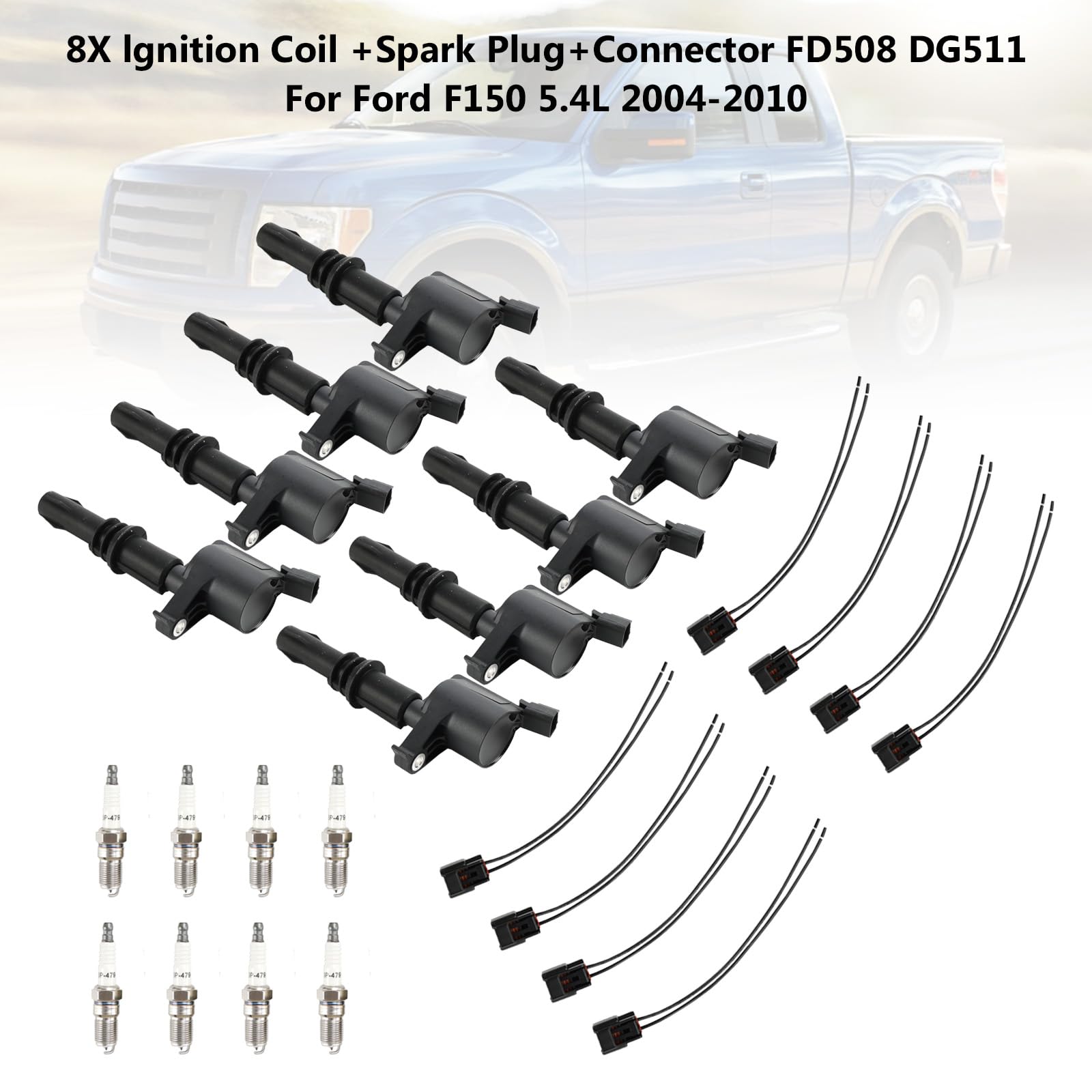 Bruce & Shark 8er Satz Zündspule Zündkerze Stecker FD508 DG511 Passend für Ford F-150 Expedition Mustang 4.6L 5.4L V8 2004-2008