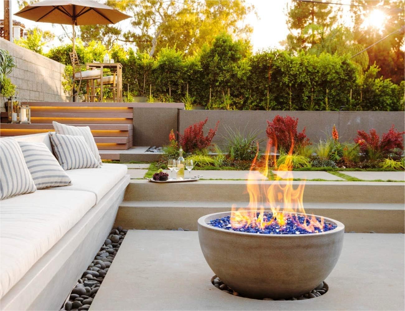 10 Pounds Reflective Tempered Fire Glass for Natural or Propane Fire Pit Fireplace & Landscaping, 1/2-Inch High Luster Platinum Deep Blue Glass