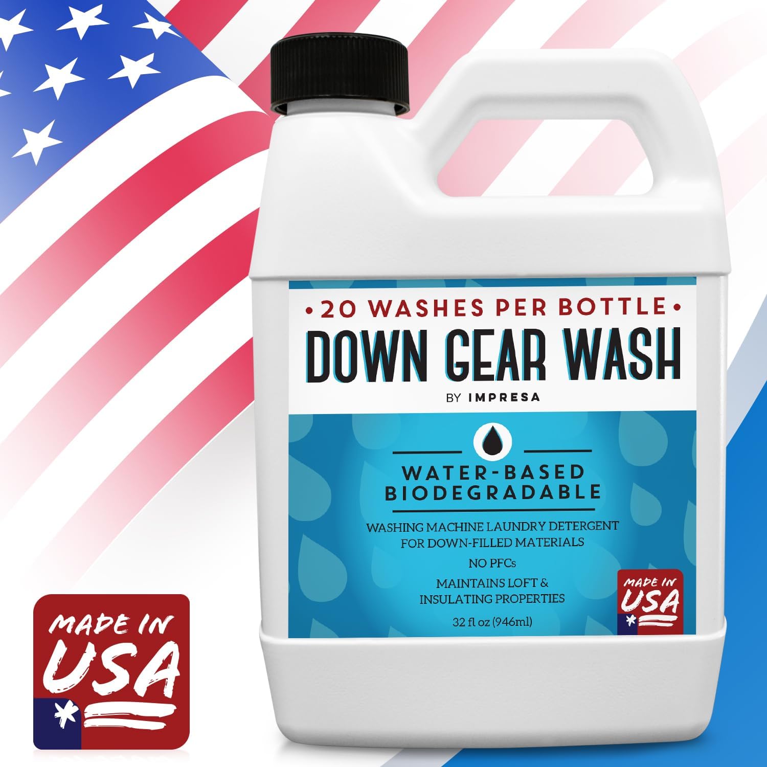 IMPRESA Down Wash Detergent - 32 Fl Oz (20 Loads), Liquid & Unscented - Laundry Detergent Safe for Down Coats & Comforters