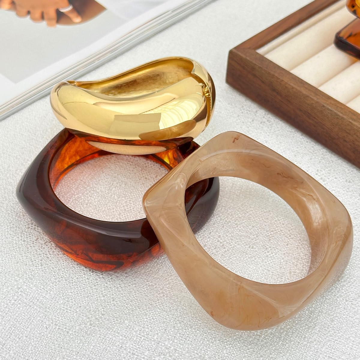 Ingemark Chunky Acrylic Bangles Bracelets for Women Gold Wide Cuff Minimalist Jewelry Statement Colorful Resin Bangles for Party - Image 7