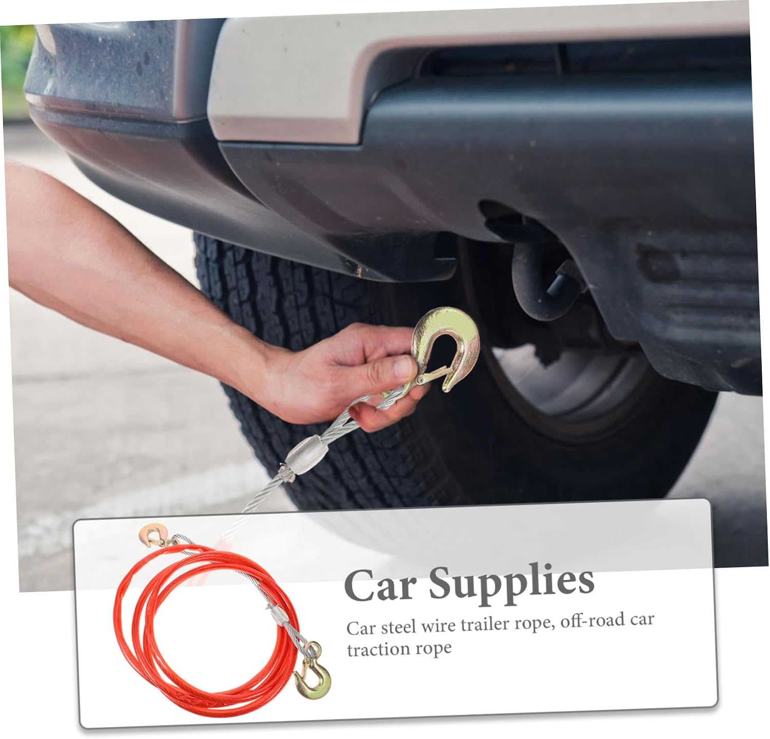 Mikinona Tow Truck Straps 8mm Car Towing Cable Heavy Duty Recovery Rope Car Trailer Tie Down Straps
