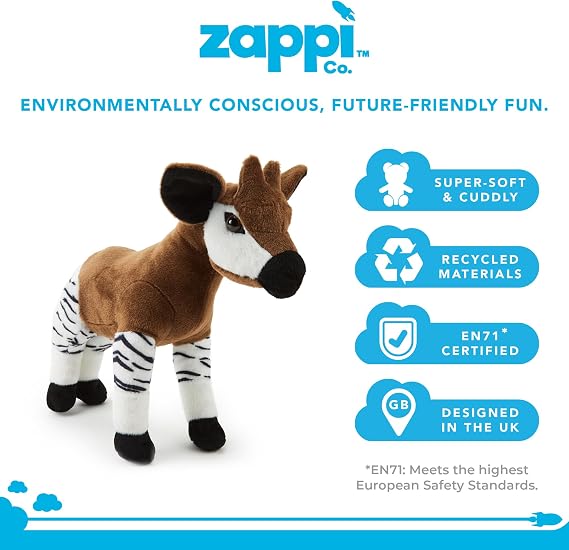 Zappi Co Okapi Plush Toy (35cm) - Unique, Cuddly Safari Toy, Eco-Friendly, Fascinating for Curious Kids, Made from Recycled Material