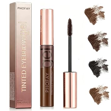 PHOFAY Colored Eyebrow Gel 10ml / 0.34 fl oz Spiral Brush for Smooth Use, 2-in-1 Brow Styling Gel & Mascara, Soft Brown Tone, Smudge-Resistant & Long-Wearing 02#
