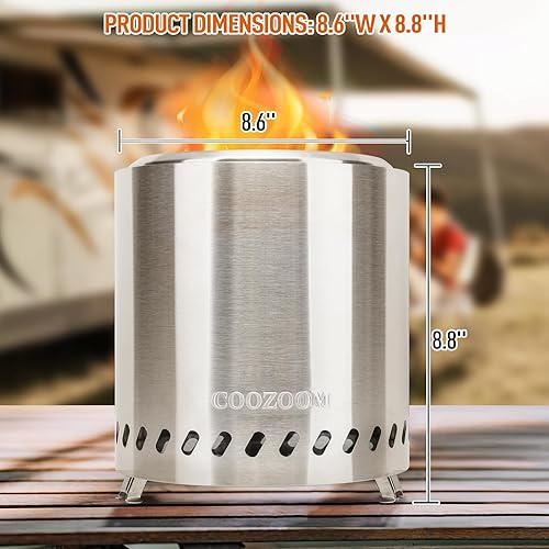 Miniatura 6 de Chimenea portátil de mesa mini estufa de acero inoxidable de 8.6 pulgadas con soporte, fogata de mesa de bajo consumo de humo alimentado por pellets