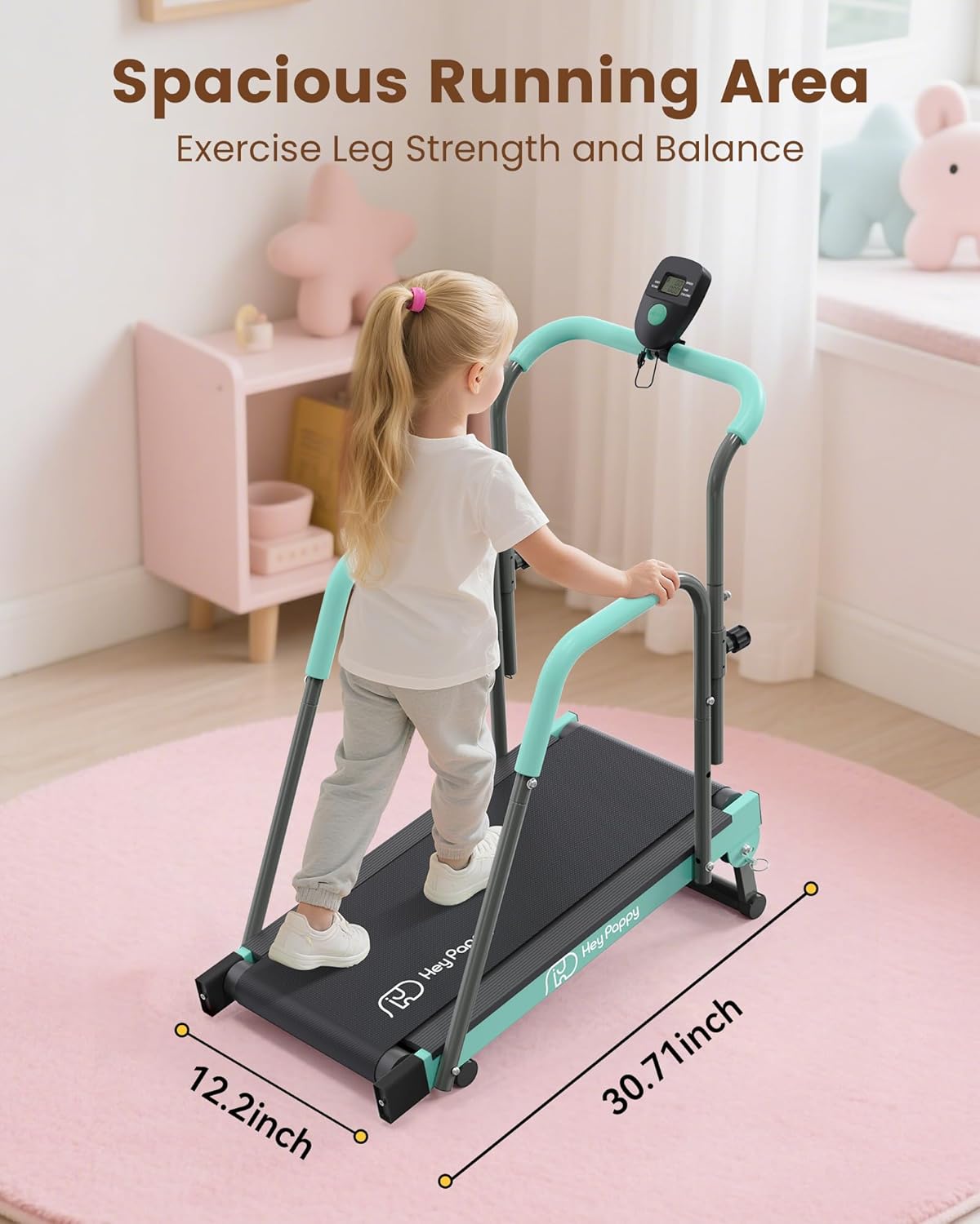 Kids Treadmill, Manual Toddler Treadmills Workout Equipment with Handle Bar Up to 165Lbs Capacity, Upgraded Treadmill for Kids with 2 Adjustable Incline Mode & 4 Level Upright Height