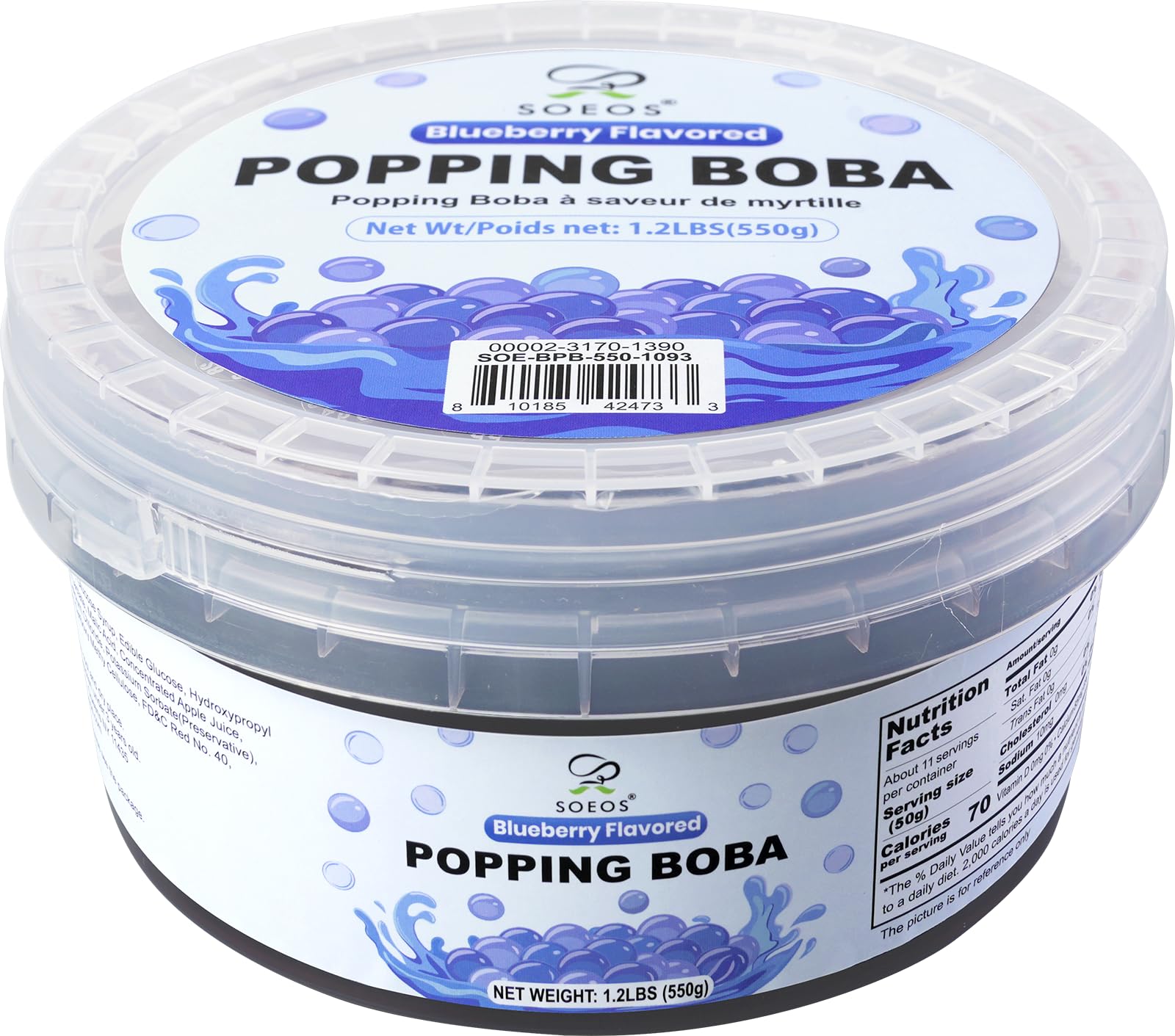 Soeos Blueberry Popping Boba Pearls, 550g (1.2lbs), Bursting Juice Balls for Bubble Tea, Frozen Yogurt, Desserts & Drinks – Ready-to-Eat