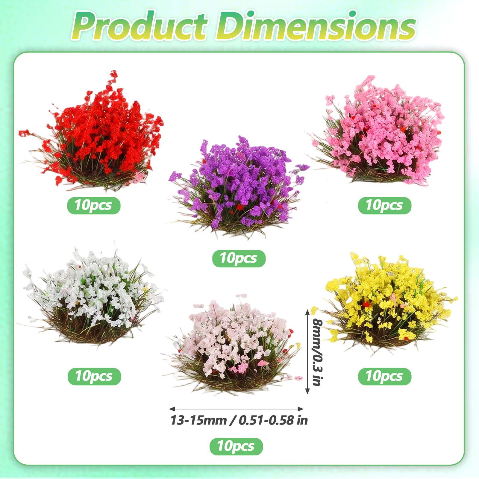 CIATBYYJ 60Pcs Miniature Flowers Cluster, Self-Adhesive Mini Flowers for Crafts 8mm Flower Vegetation Groups, Diorama Layouts - Image 2