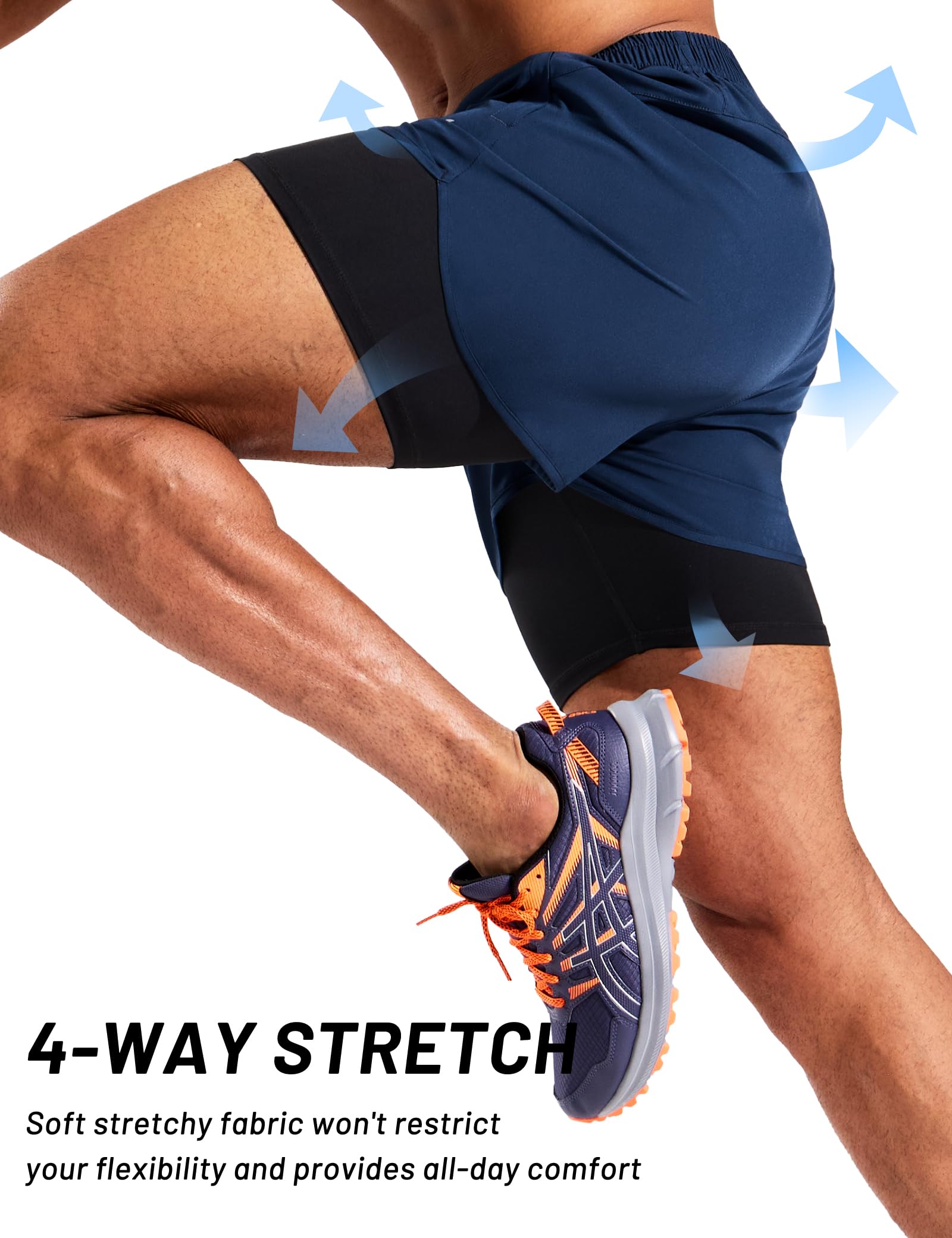 MIER Pantaloncini da corsa 2 in 1 da uomo con fodera, 7,6 cm, ad asciugatura rapida, per palestra, allenamento, atletica, con tasche