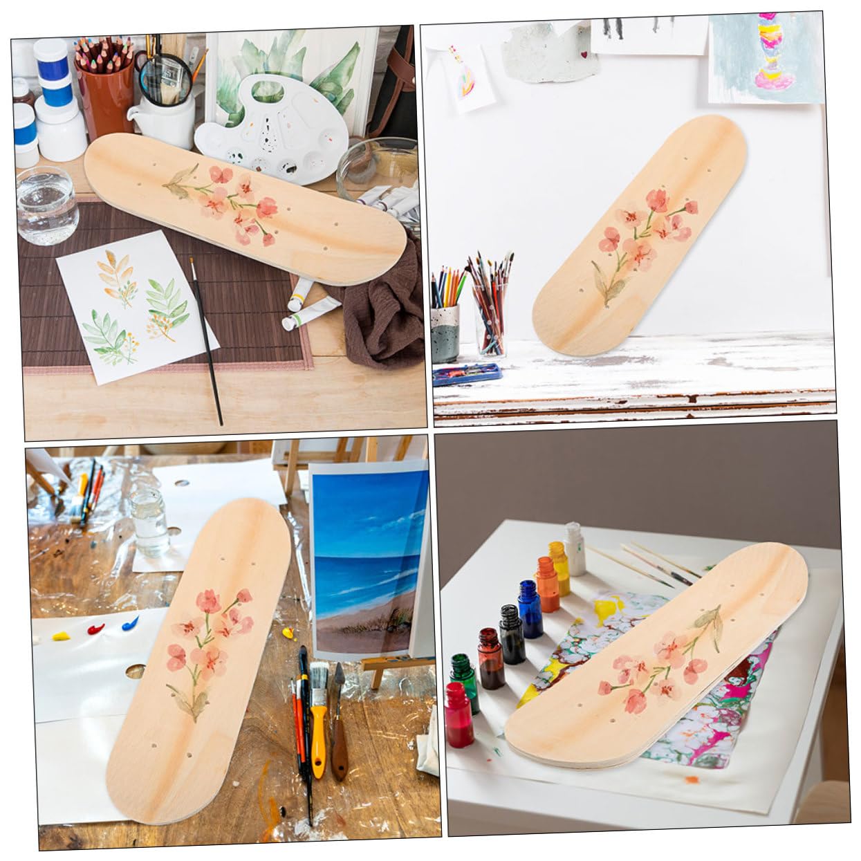 Planche de Skateboard en Bois D'érable Réversible Facile à Colorier 2pcs pour Garçon et Filles Projets Artistiques Anniversaire Bricolage