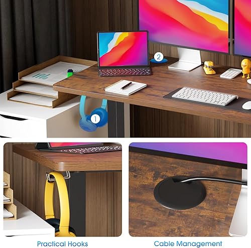 Miniatura 6 de PayLessHere Escritorio eléctrico de pie de 48 pulgadas para computadora con gran espacio y soporte para auriculares, escritorio de oficina con