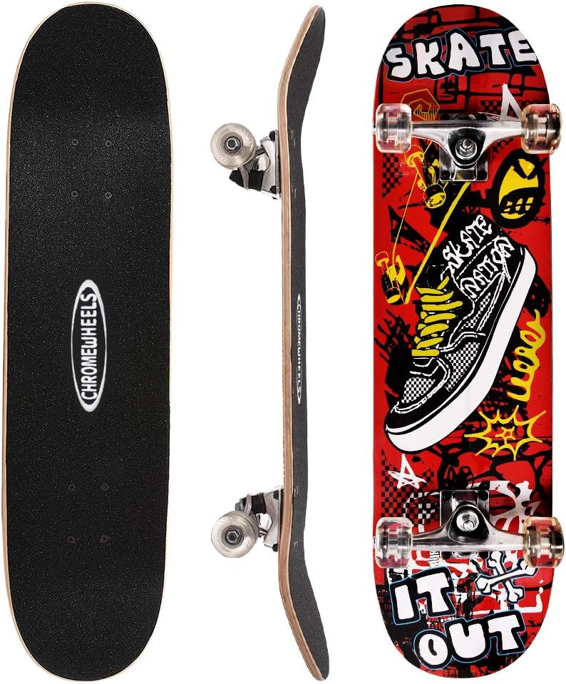 ChromeWheels 31 inch Skateboard Complete Longboard Double Kick Skate Board Cruiser 8 Layer Maple Deck for Extreme Sports and Outdoors