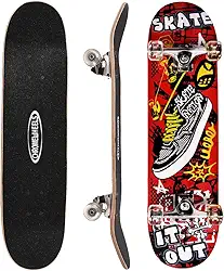 ChromeWheels 31 inch Skateboard Double Kick Skate Board Cruiser Longboard 8 Layer Maple Deck Skateboards for Kids and Beginners