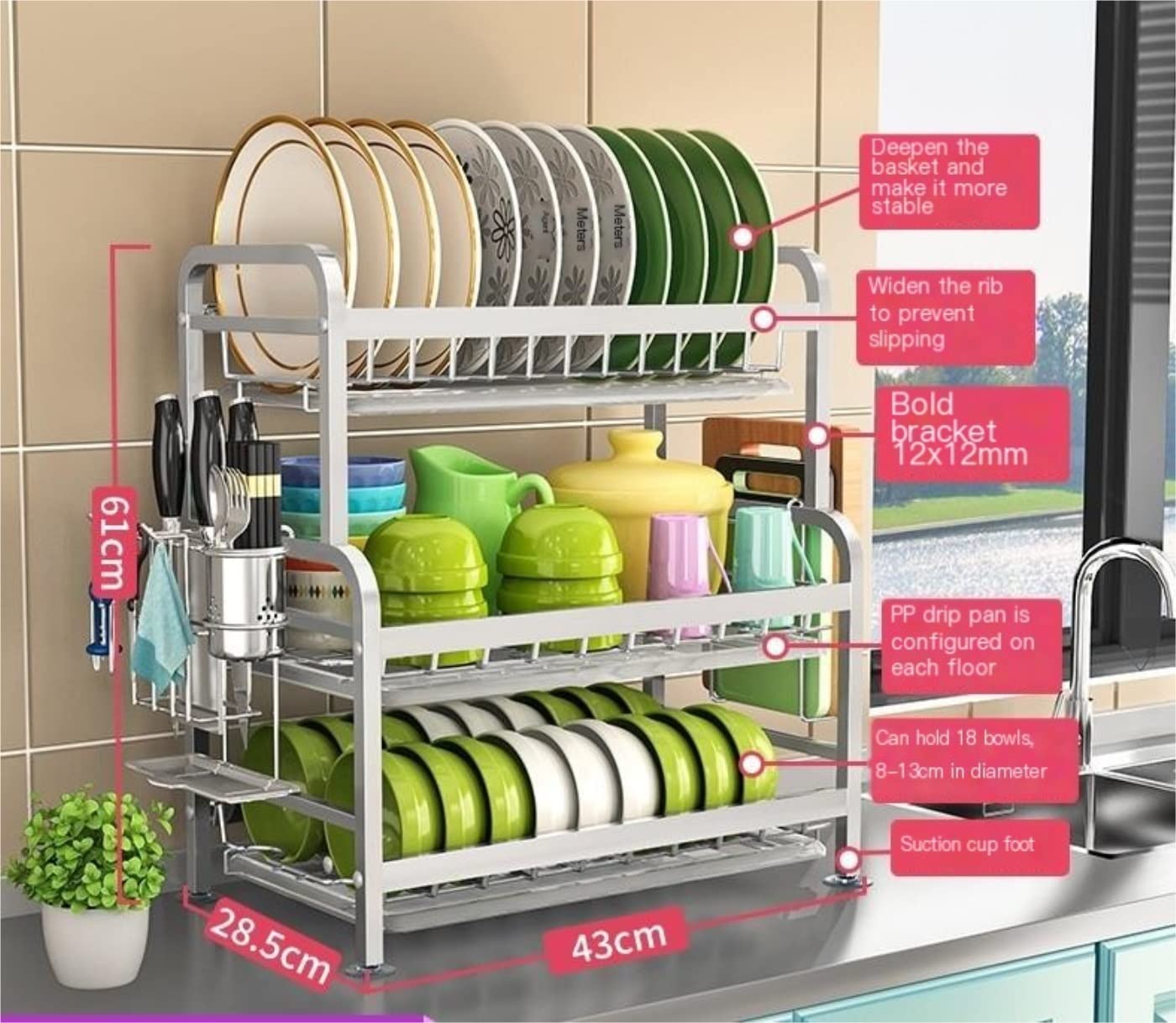 Escurridor de Platos de Cocina de 3 Capas, escurridor de Platos de Acero Inoxidable 304, escurridor de Platos de Cocina, escurridor Cromado, escurridor de Platos.