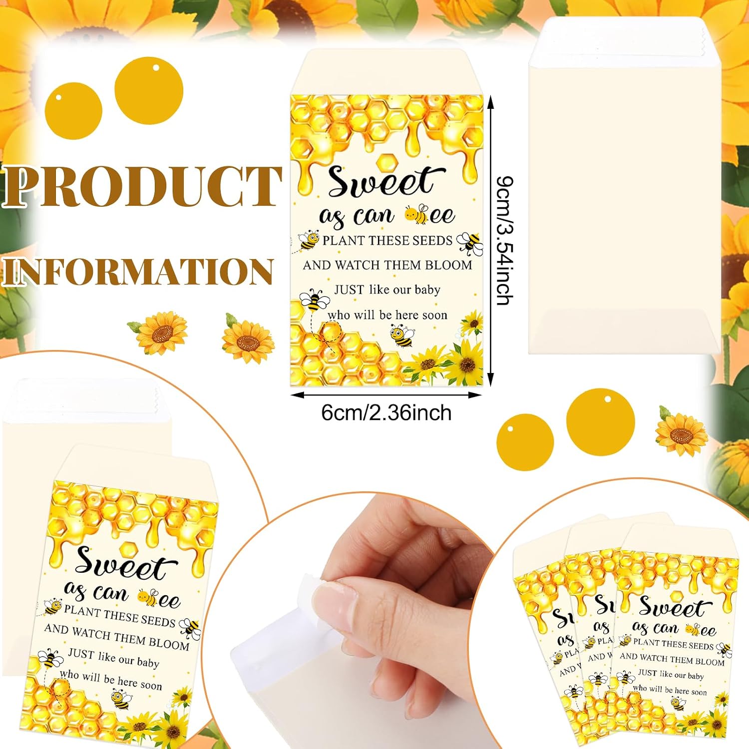 Ctosree 50 Sets Sweet As Can Bee Baby Shower Favors for Guests Honeybee Seed Packets Bulk Include Self Adhesive Seed Packets Flowerpot Thank You Tags Organza Bags for Sweet Bee Theme Baby Shower