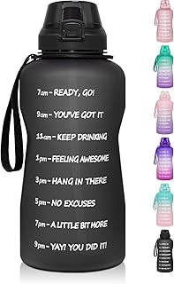 1 Gallon Water Bottle with Time Marker & Straw - 128 oz BPA Free Large Motivational Sports Water Bottle Leakproof Tritan F...