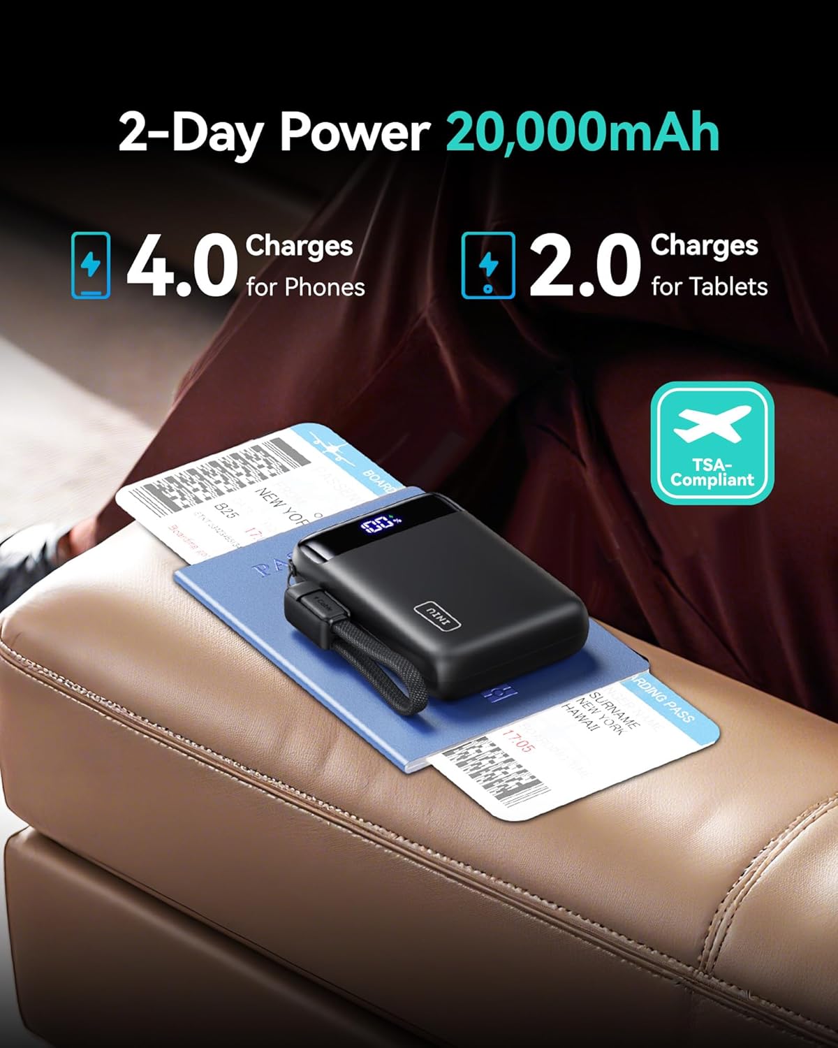 INIU Portable Charger, Smallest 22.5W 20000mAh USB C in & Out Power Bank Fast Charging, PD 3.0+QC 4.0 LED Display Phone Battery Pack Compatible with iPhone 16 15 14 13 Pro Samsung S23 Google iPad etc Mini Size Black image 5 of 8 B0CB1CZWC1