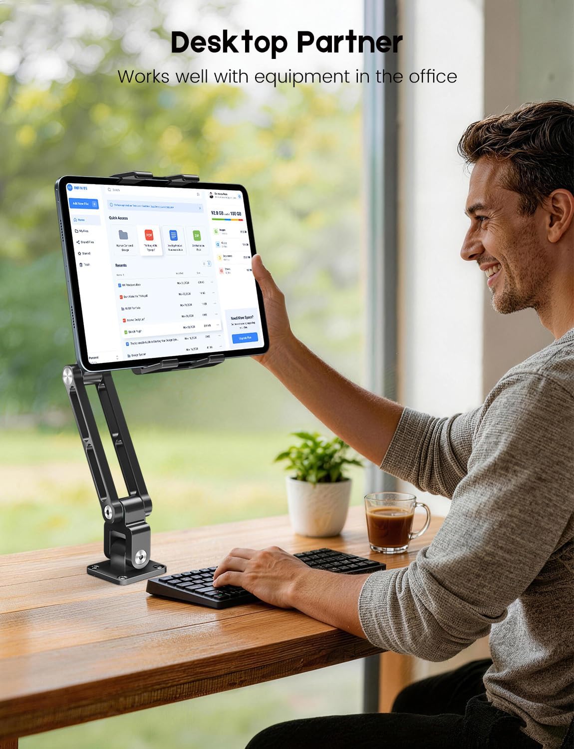 OHLPRO Tablet Wall Mount Holder for iPad with 360° Rotating Adjustable 2-Stage Foldable Aluminum Arm, Wall Phone Holder for 5-13" iPhone iPad Tablet, Great for Home Gym Kitchen Office